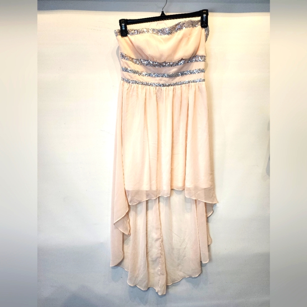 Red Clover Peach Strapless Dress High Low Party Dress Size L